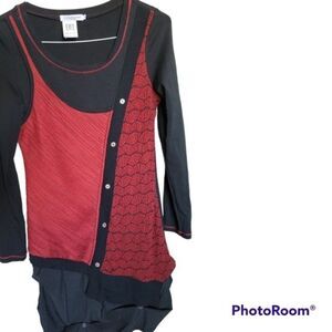 Dzhavael Couture Red and Black Funky Long Sleeve Dress - S